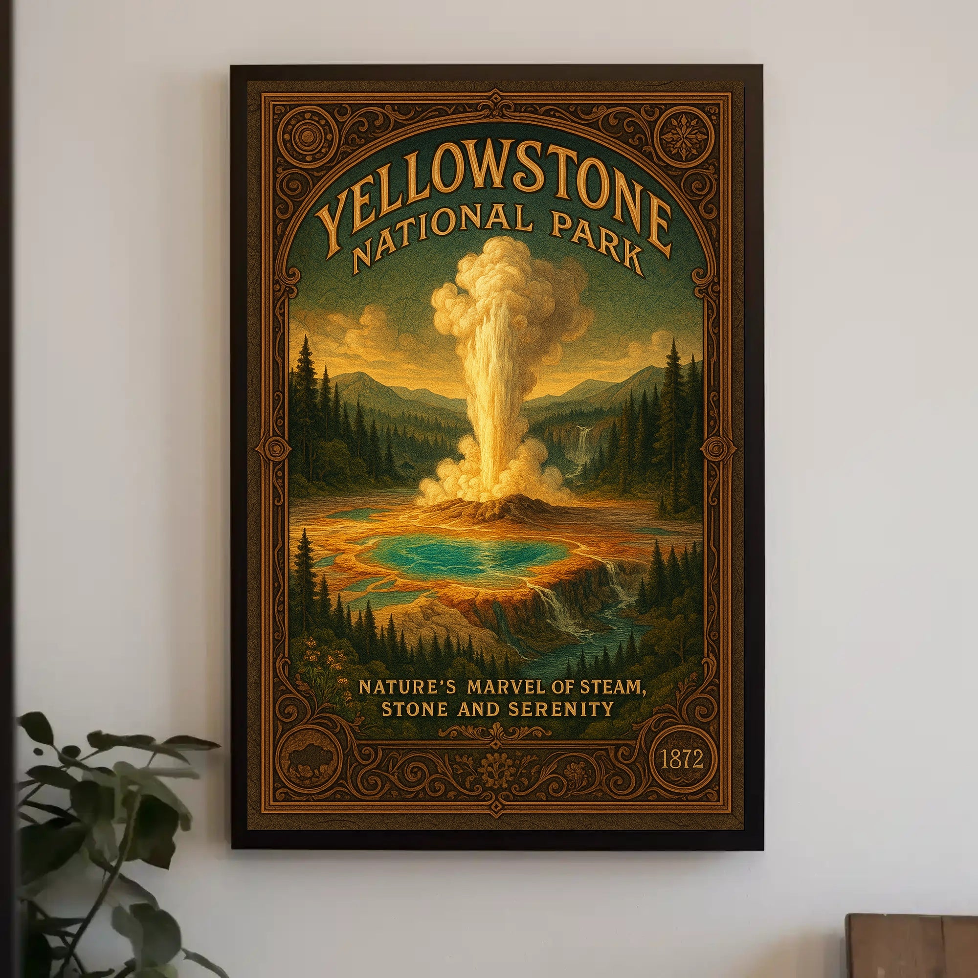 Yellowstone Geyser Vintage Art Print National Park Poster