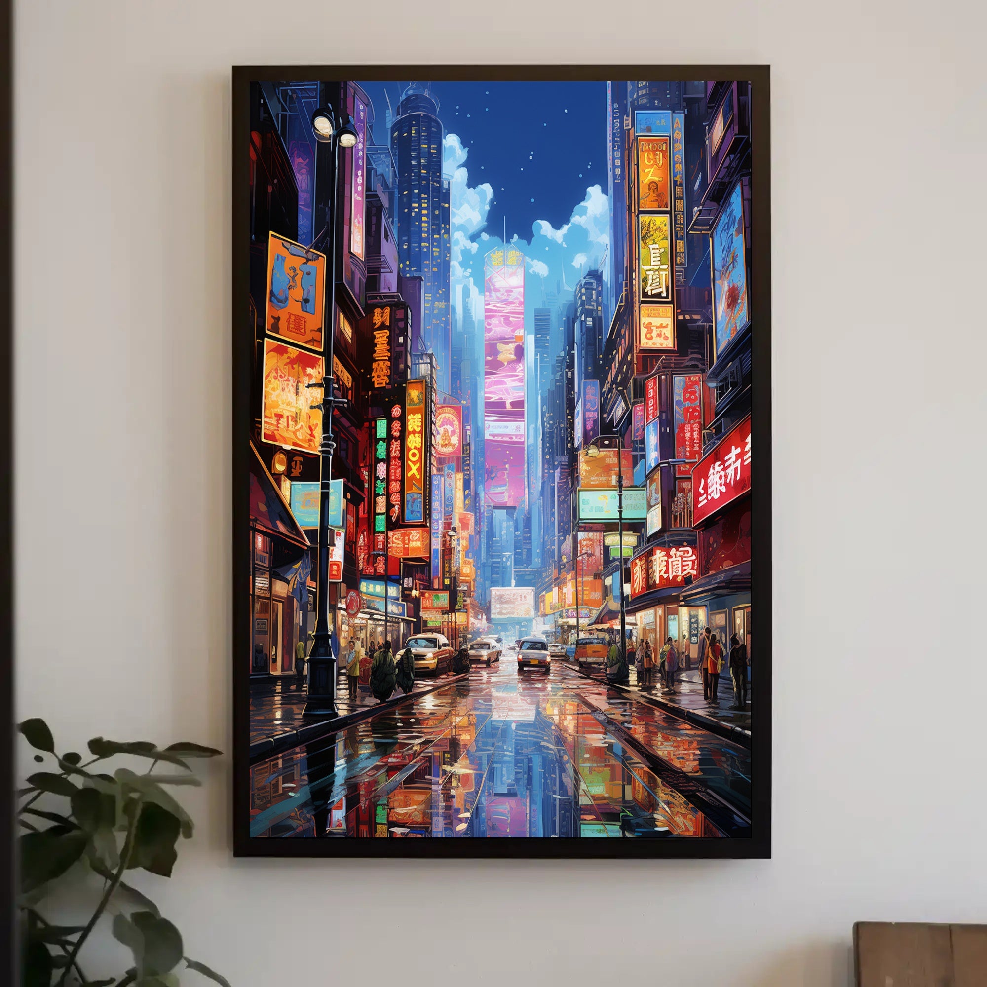 Neon Cityscape At Night Poster