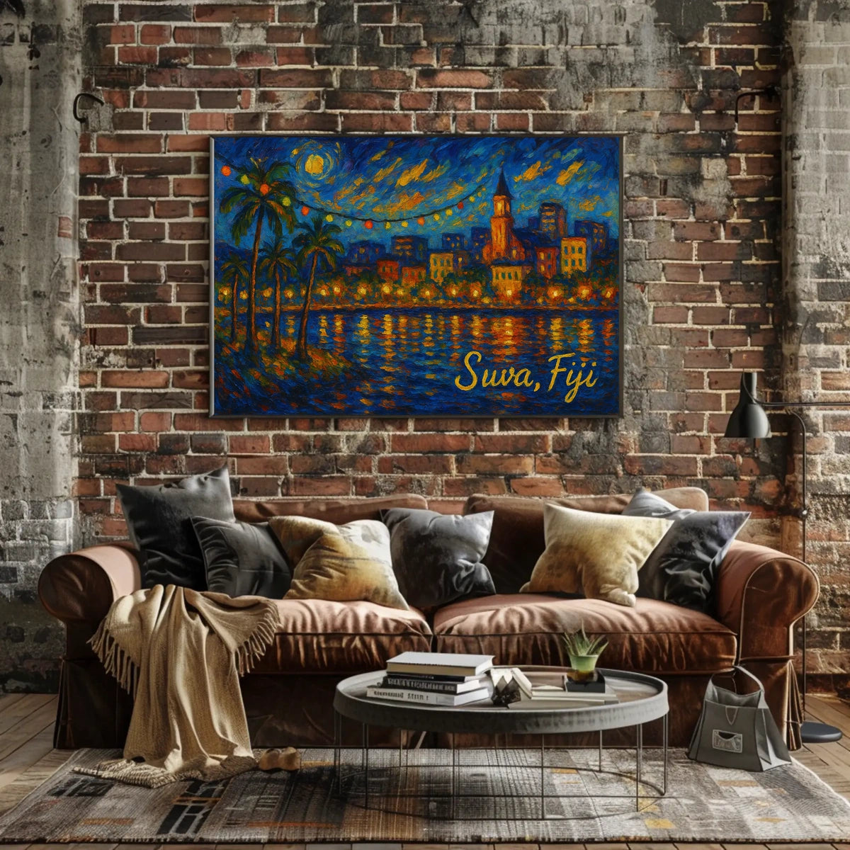 Suva Fiji Nighttime Island Cityscape Impressionism Digital Painting Wanderlust Decor Poster