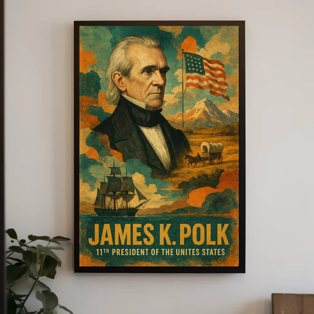 James K. Polk 11th President of the United States Layered Digital Collage Poster