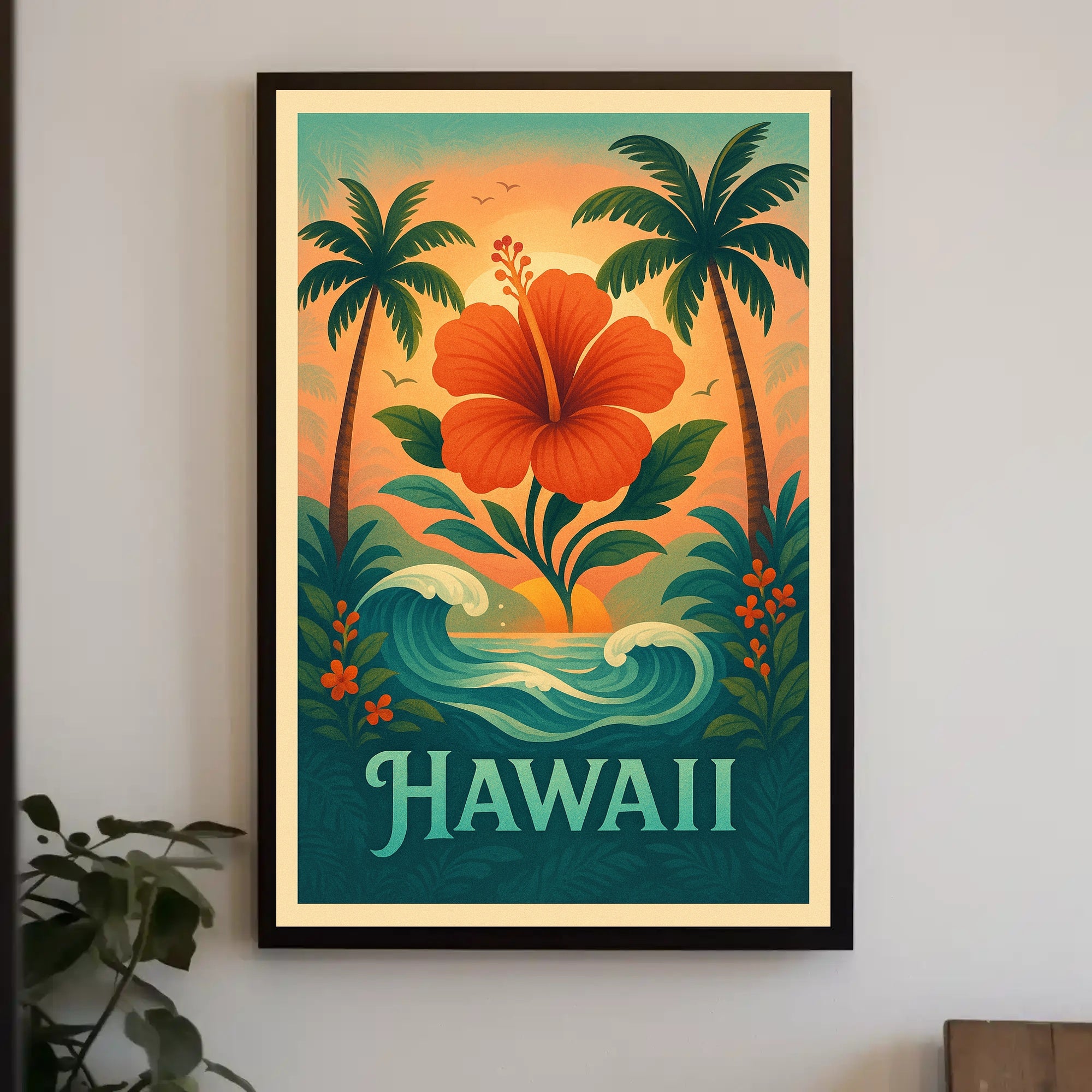 Hawaiian Tropical Paradise Vintage Travel Poster