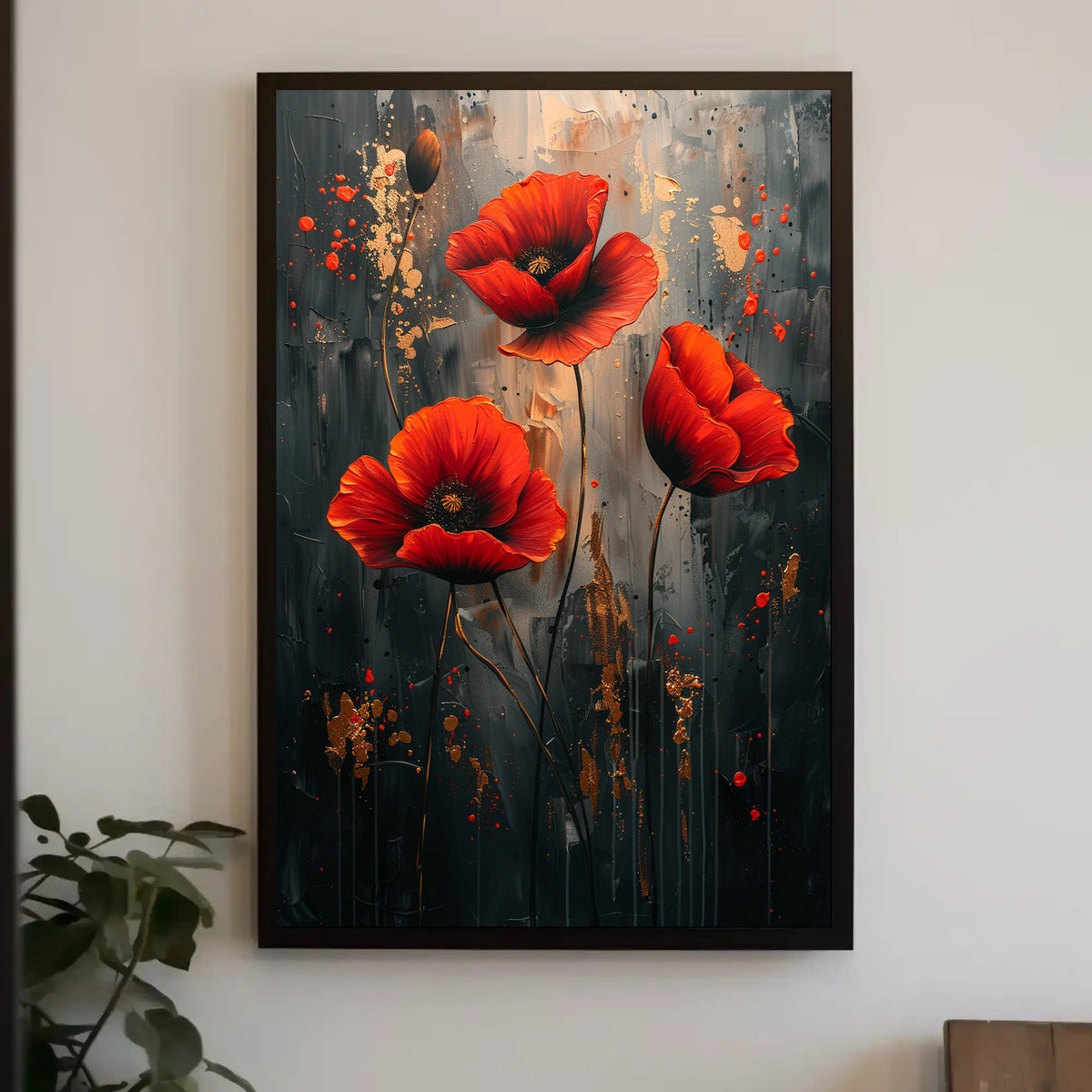 Vibrant Poppies On Abstract Canvas Poster