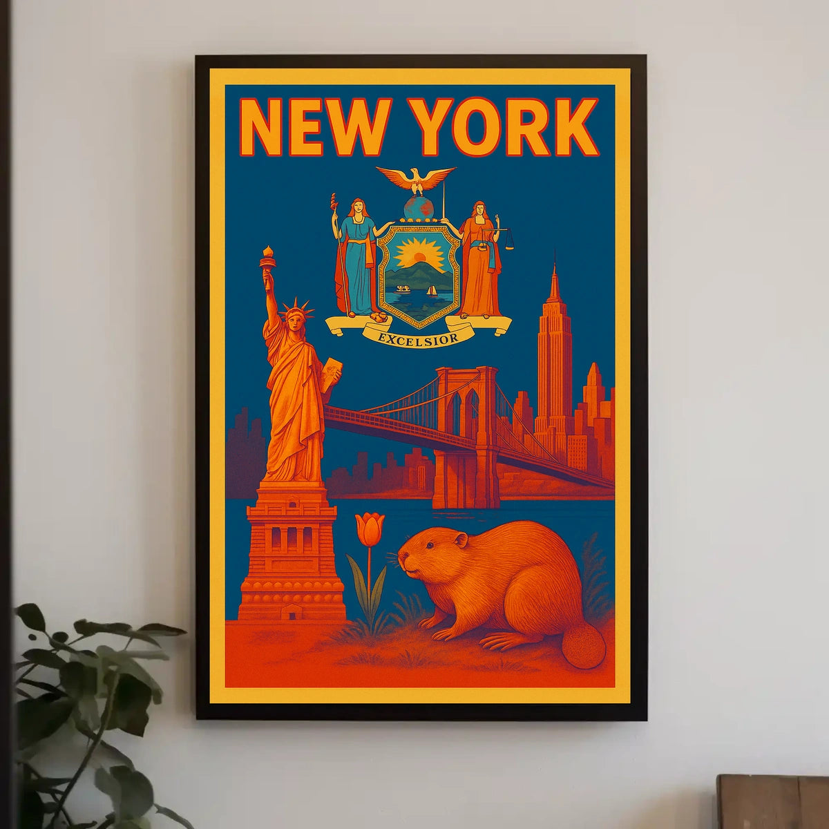 New York City Historic Skyline Poster Vintage Wall Art