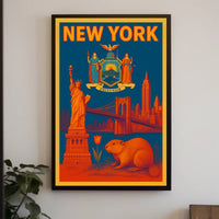 New York City Historic Skyline Poster Vintage Wall Art