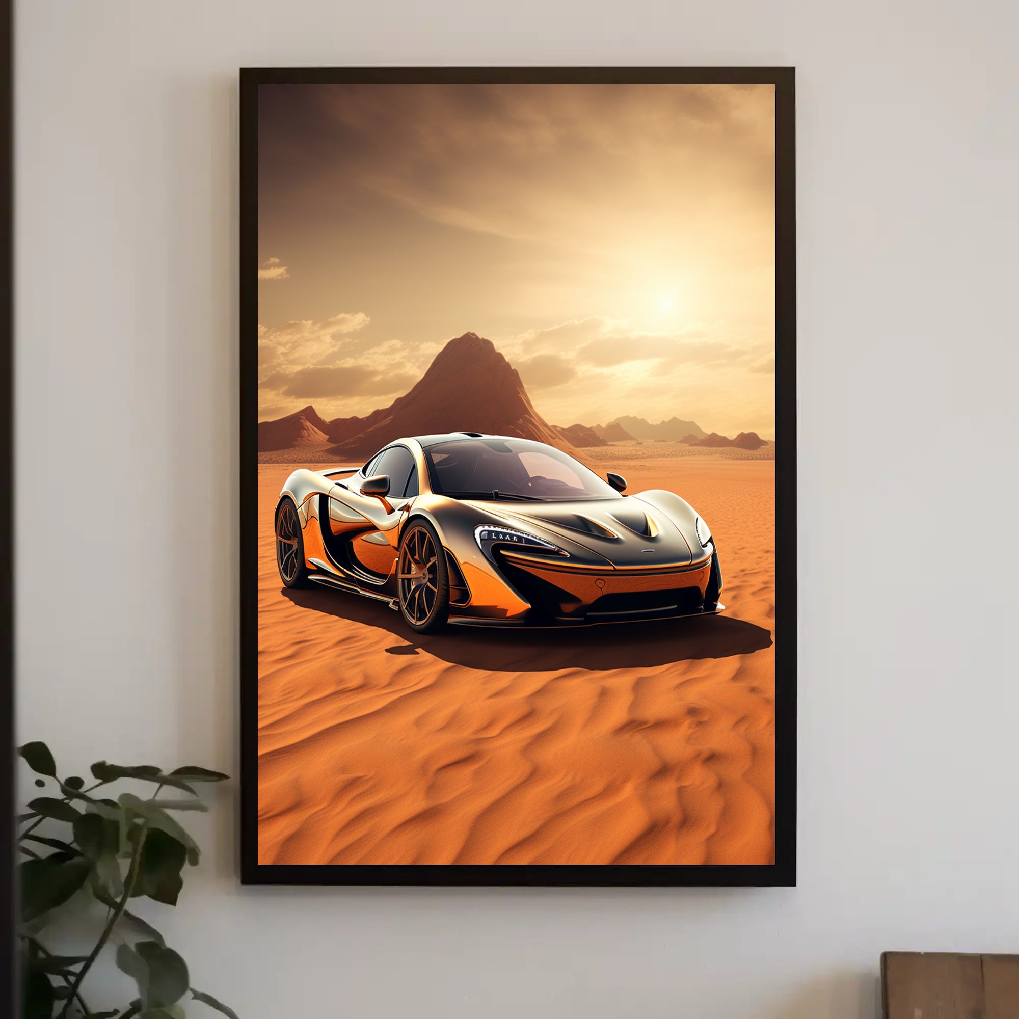 Sleek Supercar in the Desert Poster PosterGoat
