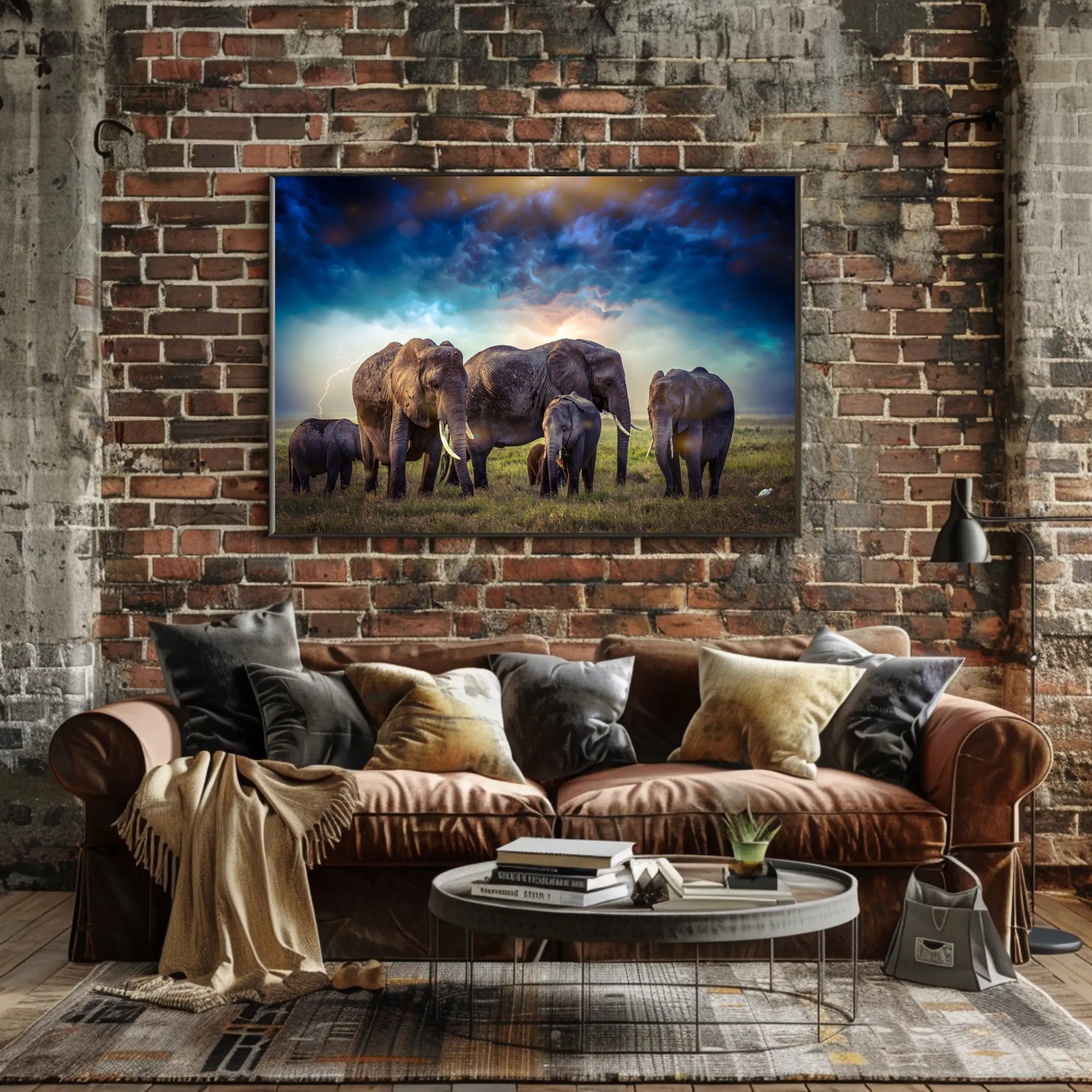 Majestic Elephants on African Savanna Animal Poster