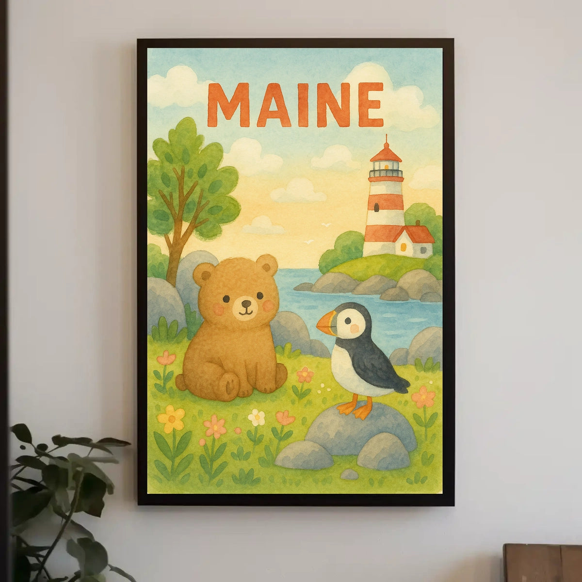 Maine Wildlife and Lighthouse Poster