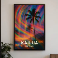 Tropical Kailua Palm Tree Abstract Art Surrealism Digital Painting Vibrant Hawaiian Paradise Sunset Colors Poster