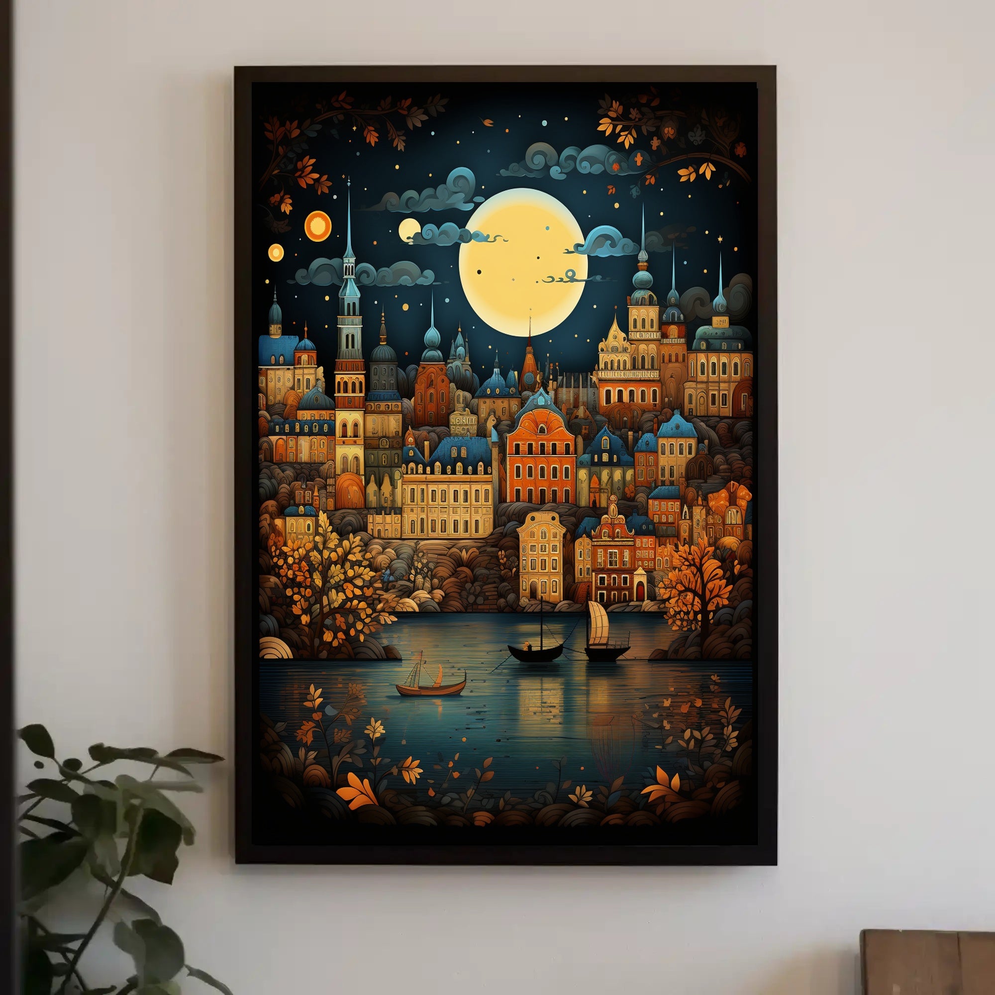 Enchanted Cityscape Under The Moon Poster