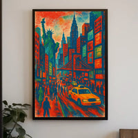 New York City Skyline Vibrant Poster Abstract Wall Art
