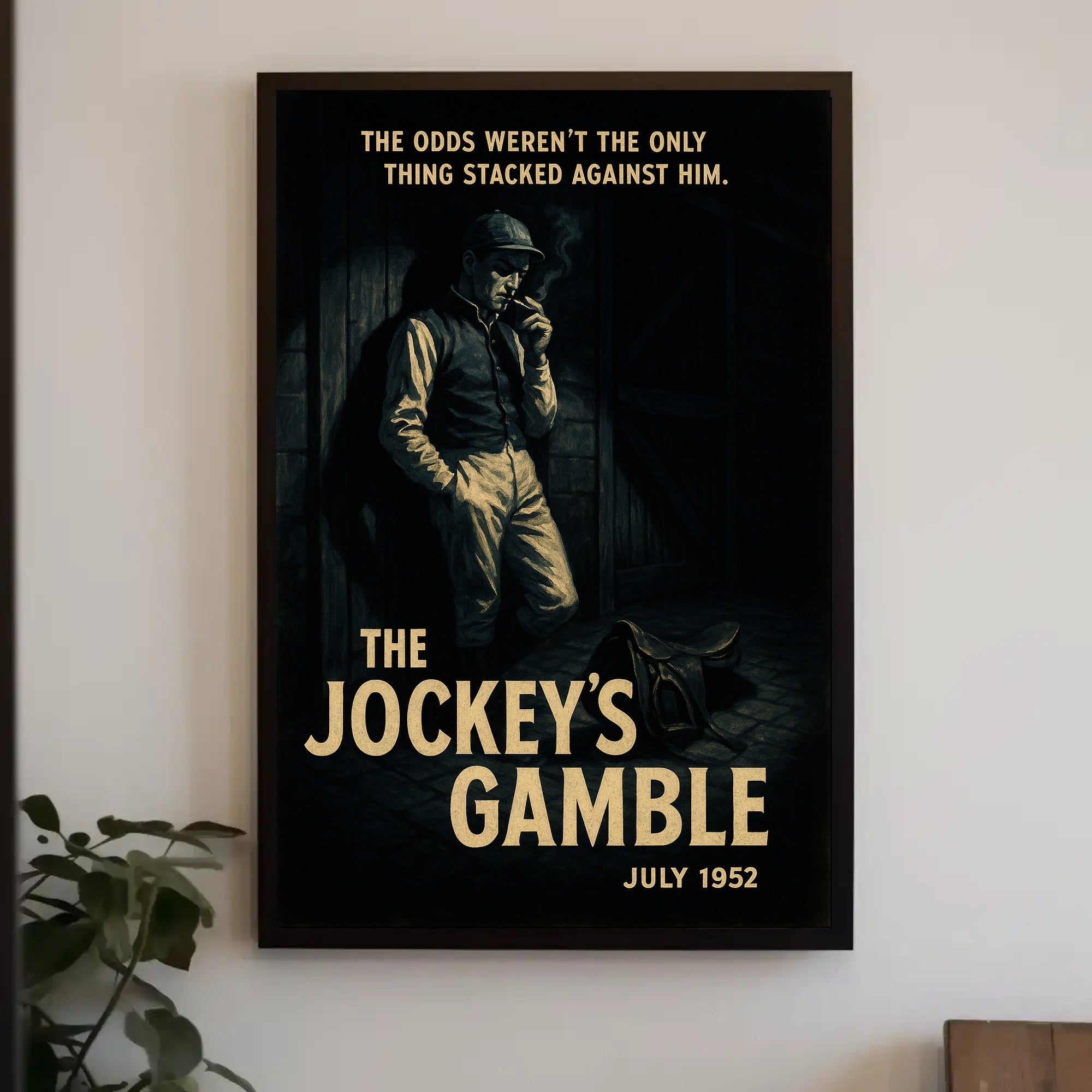 Vintage Jockey in Noir-Inspired Sports Poster