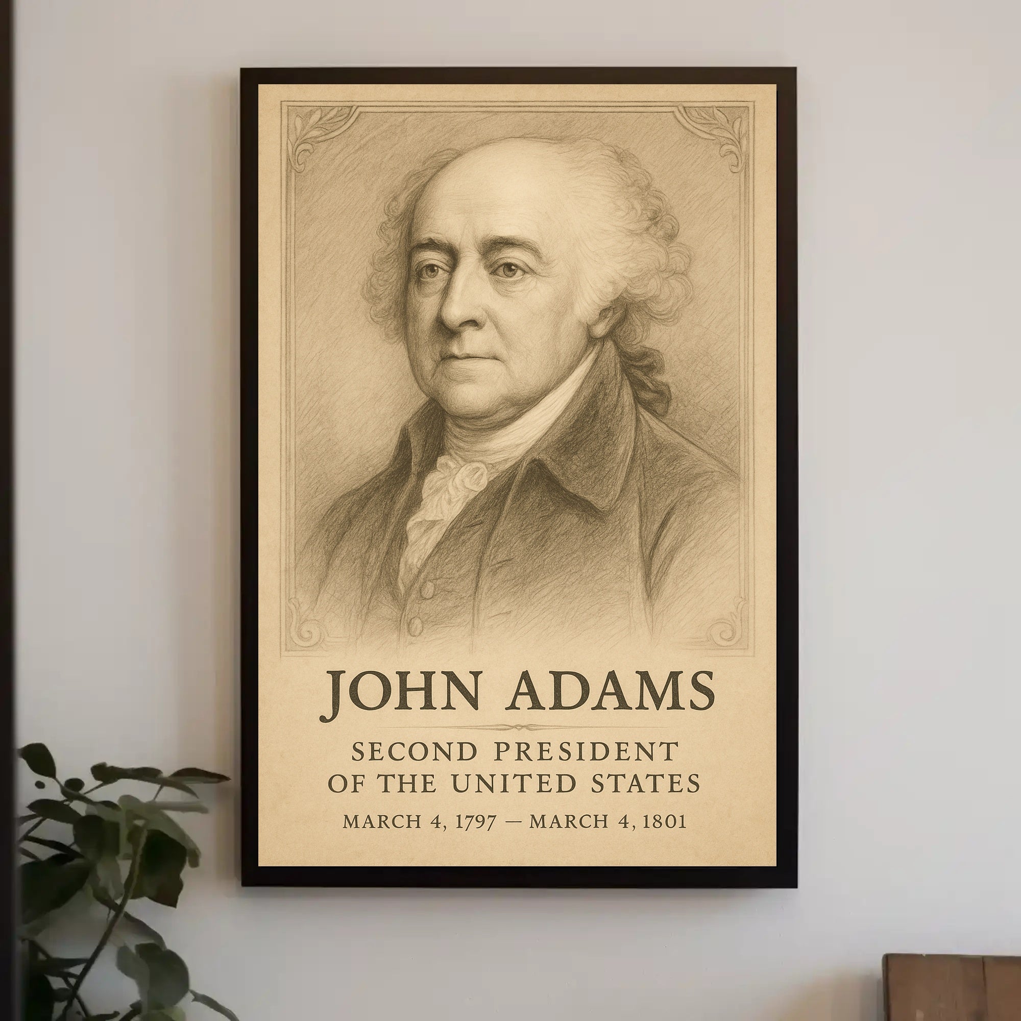 John Adams 2nd President Sketch Poster Art Print Decor PosterGoat
