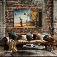 Surreal Desertscape with Futuristic Figure: Artistic Poster