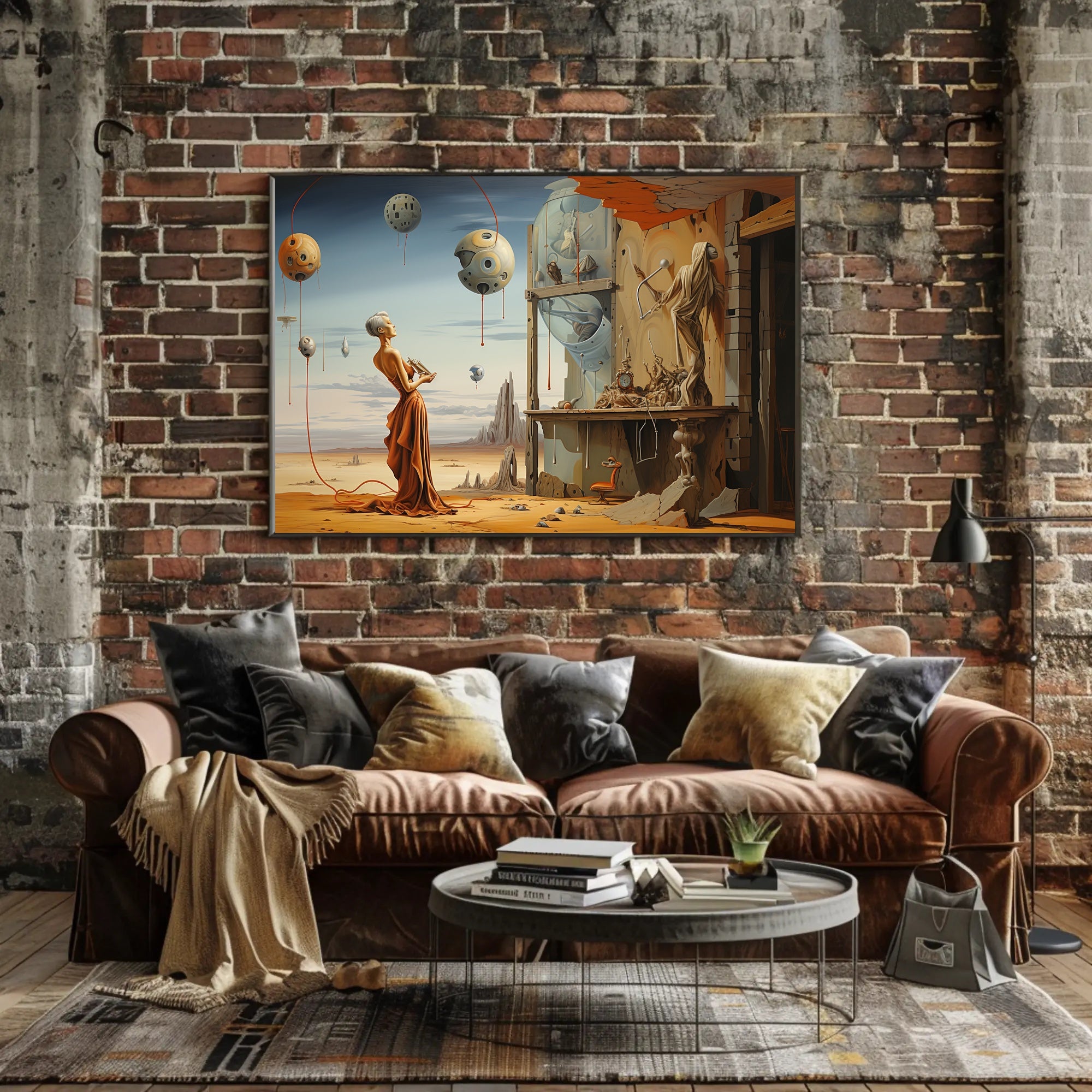 Surreal Desertscape with Futuristic Figure: Artistic Poster