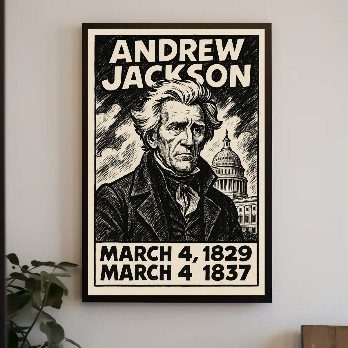 Andrew Jackson 7th President of the United States B & W Comic Sketch Poster