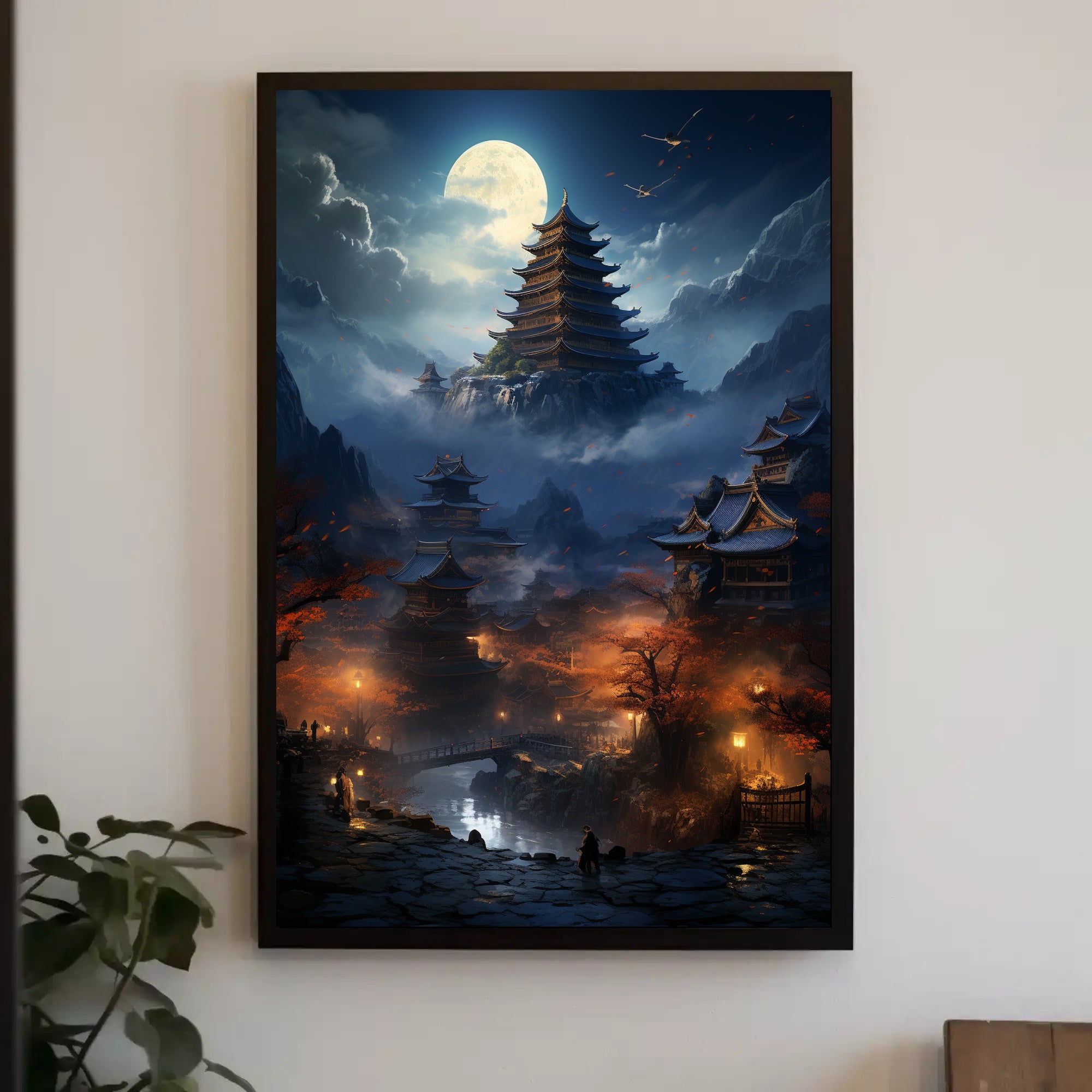 Moonlit Pagoda Serenity Poster