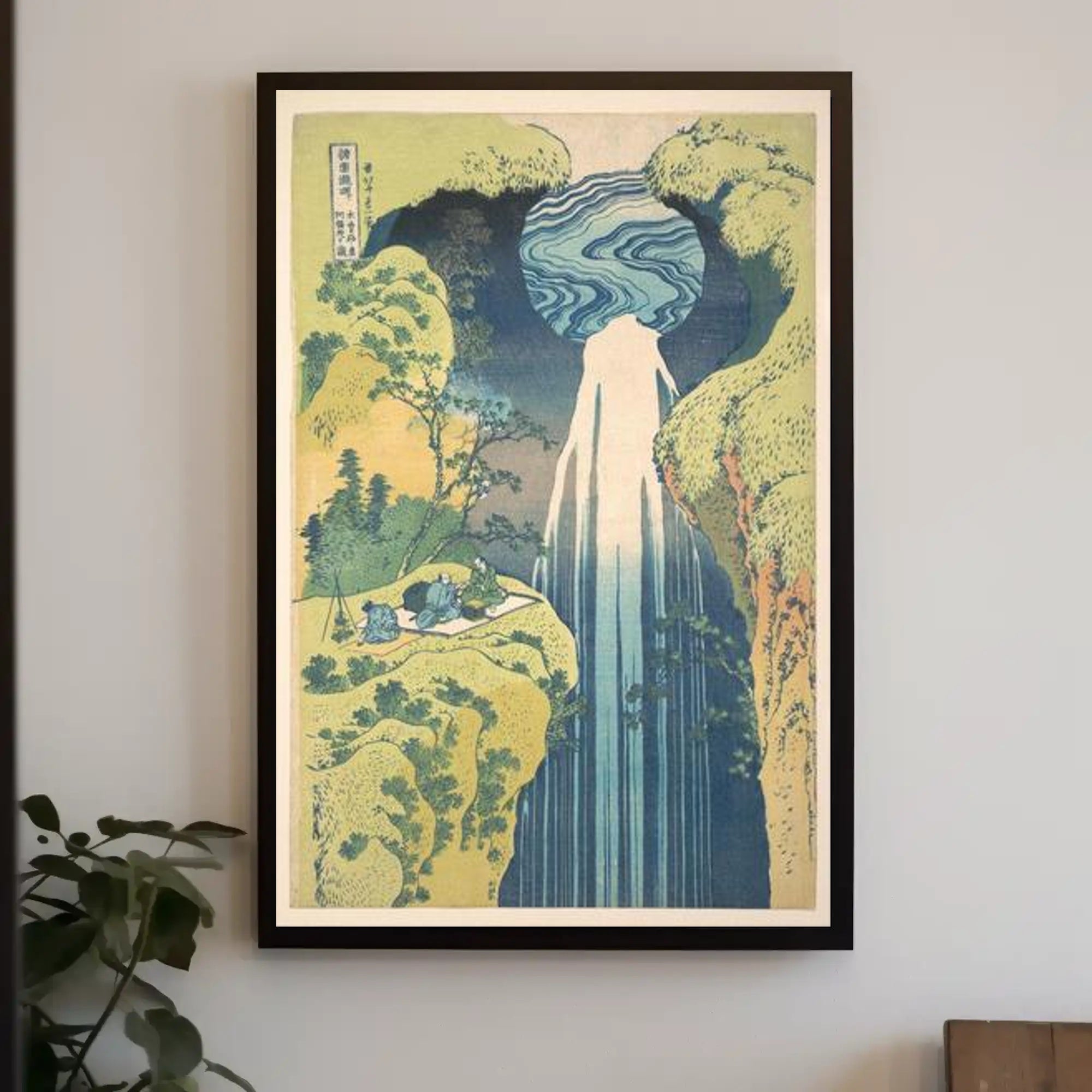 Serene Waterfall Scene: Traditional Japanese Woodblock Print Poster