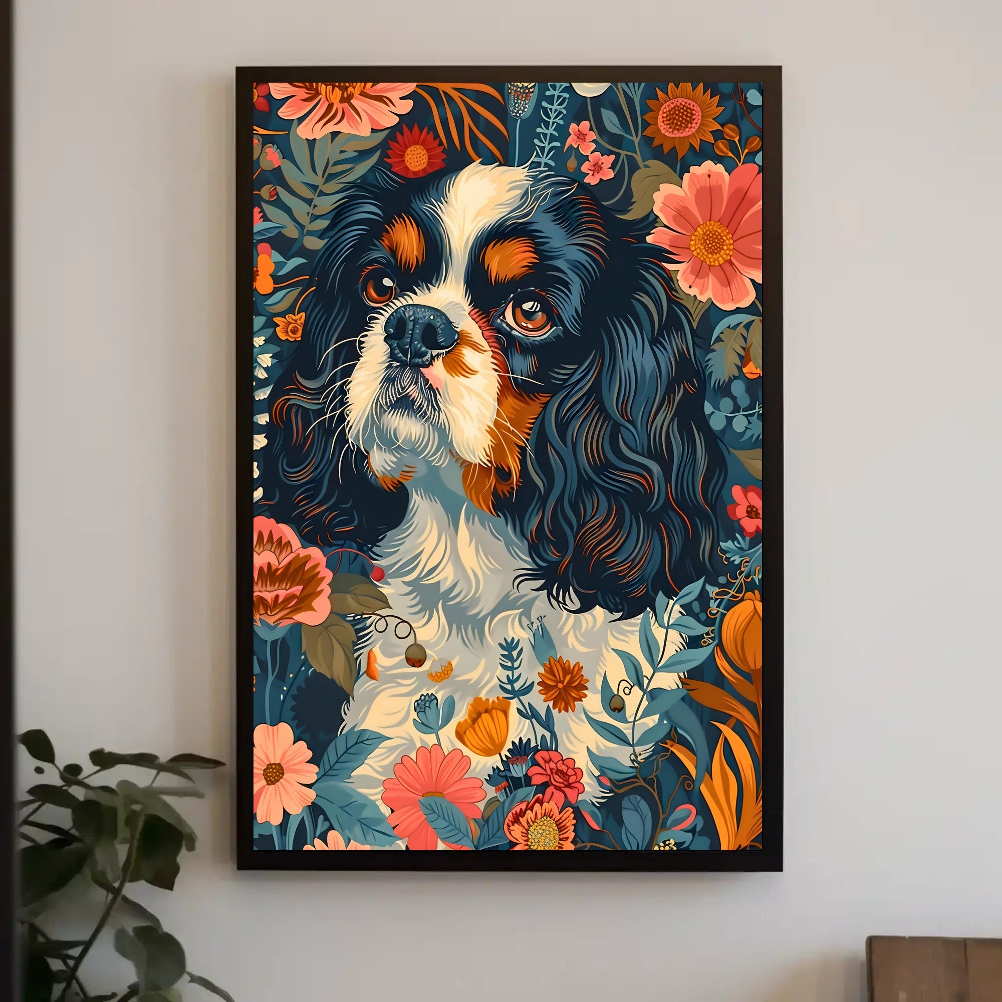 Floral Canine Portrait Wall Art Print
