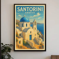 Santorini Greece Vintage Travel Lovers Poster