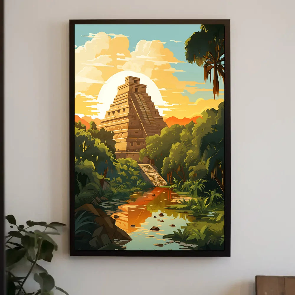 Mayan Pyramid in Lush Jungle Art Poster