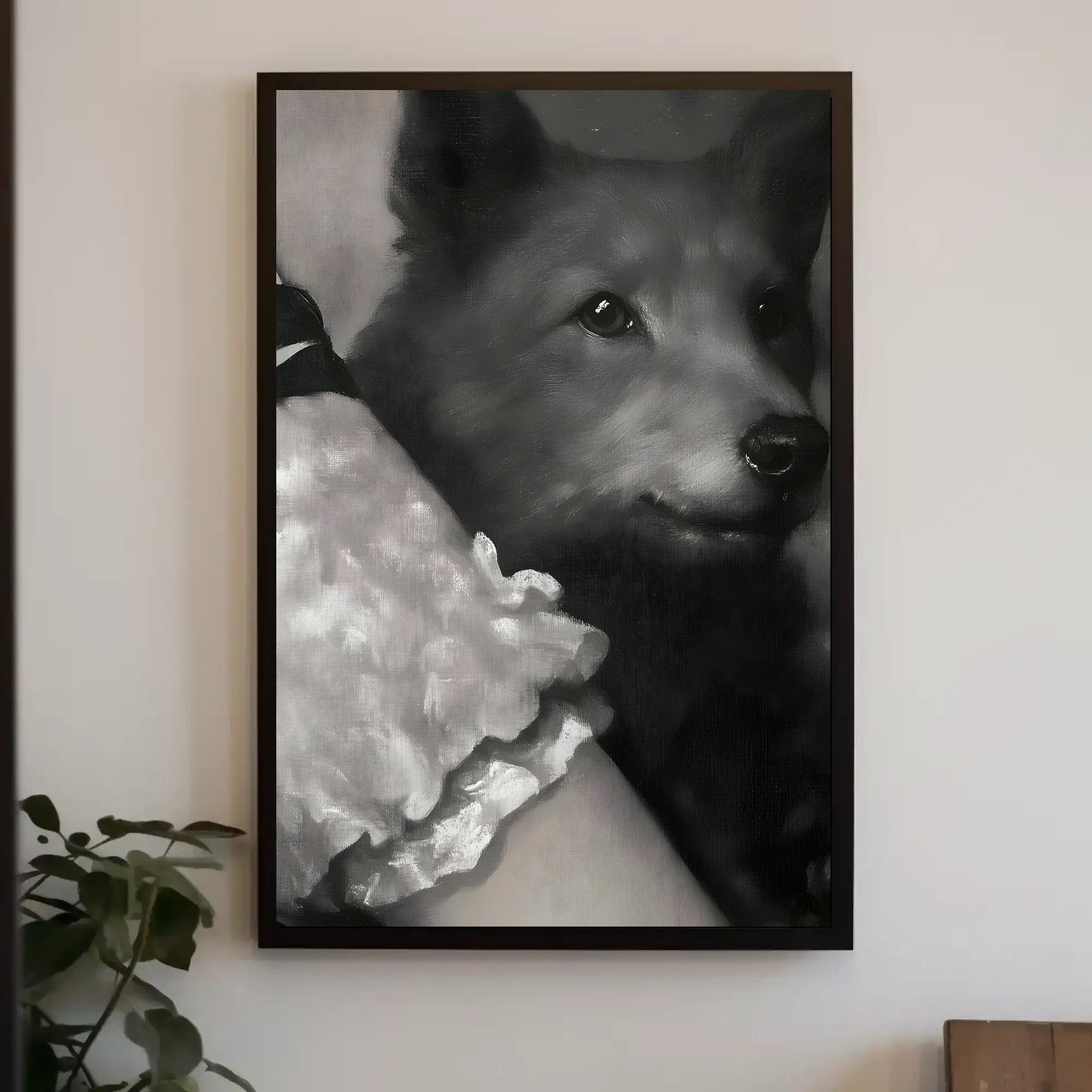 Serene Dog Portrait in Black and White - Dog Breed Poster PosterGoat