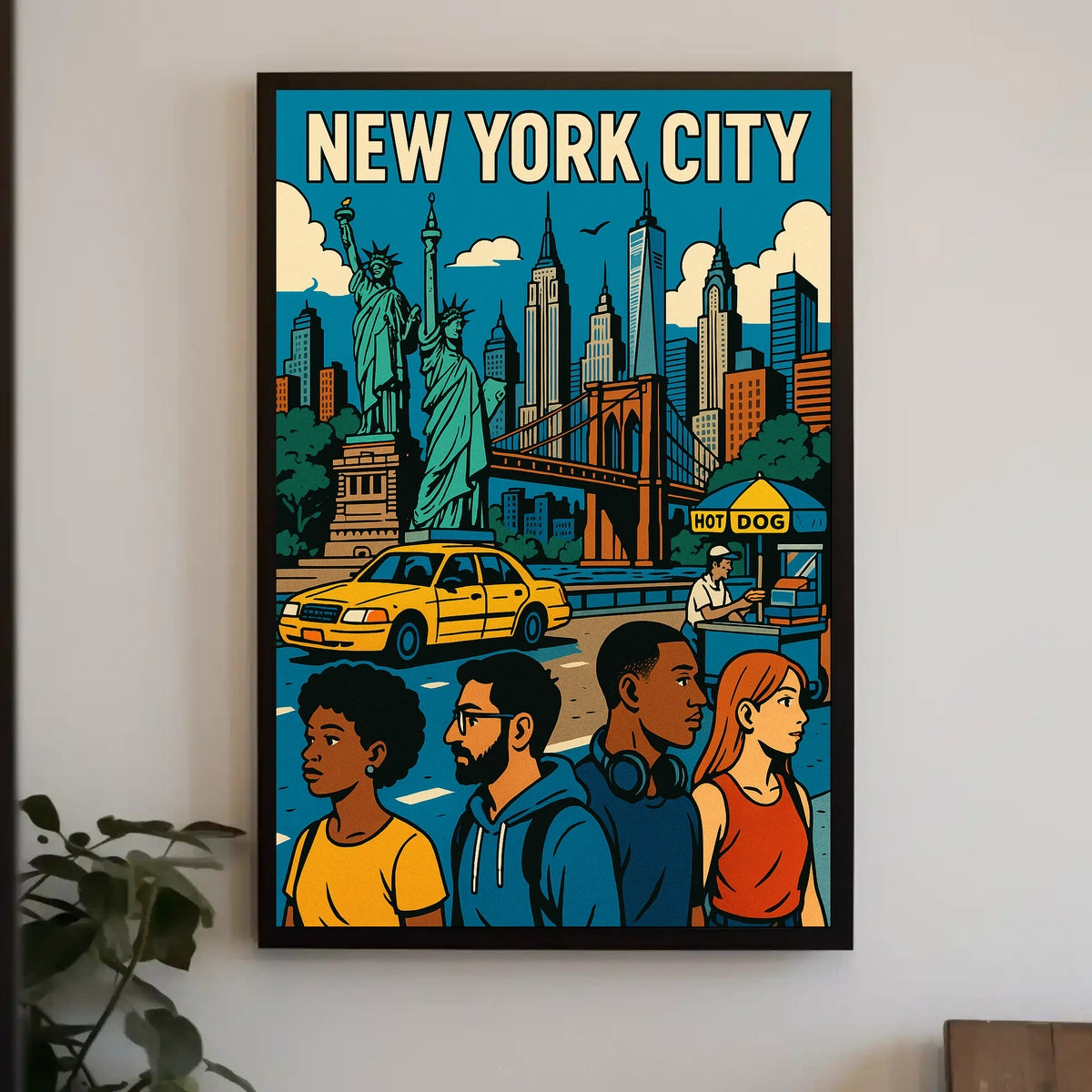 New York City Landmarks Poster Modern Travel Wall Art