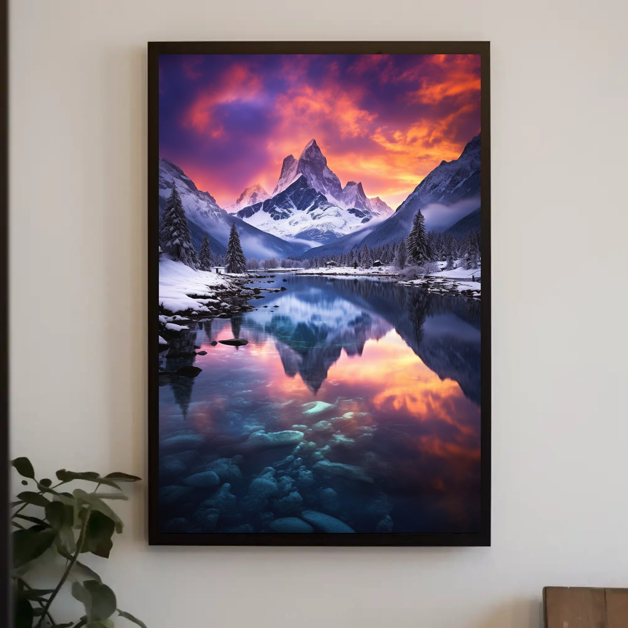 Serene Snowy Mountain Landscape at Sunset - National Park Poster