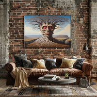 Surreal Tree Face in a Mystical Desert: Artistic Poster