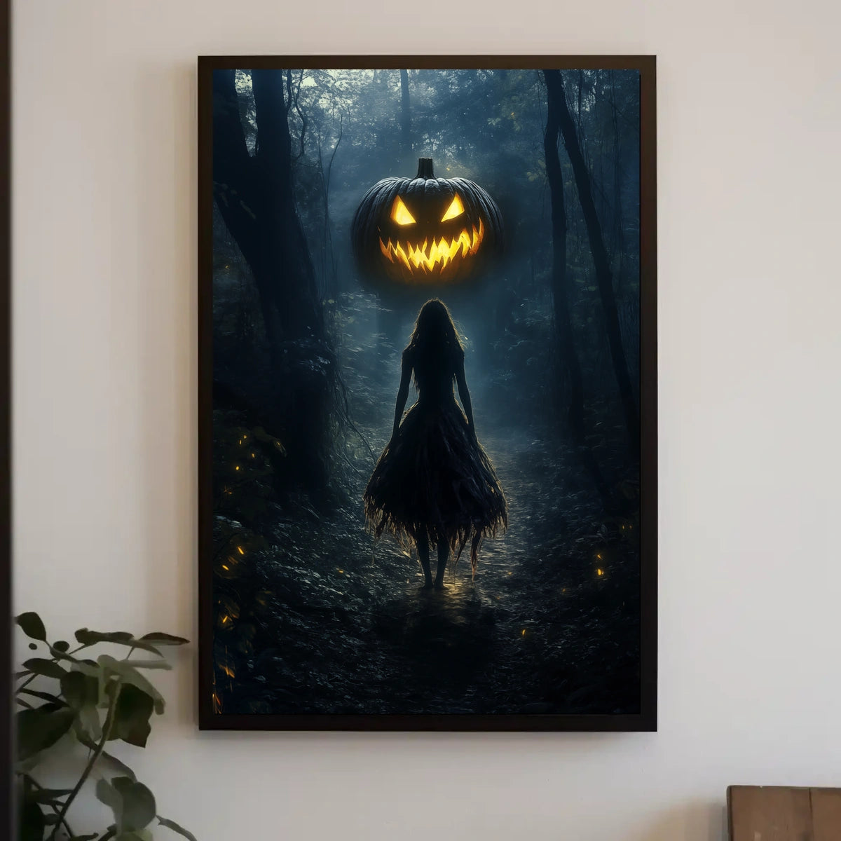 Mysterious Figure Halloween Forest Jack-o-lantern Poster