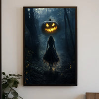 Mysterious Figure Halloween Forest Jack-o-lantern Poster