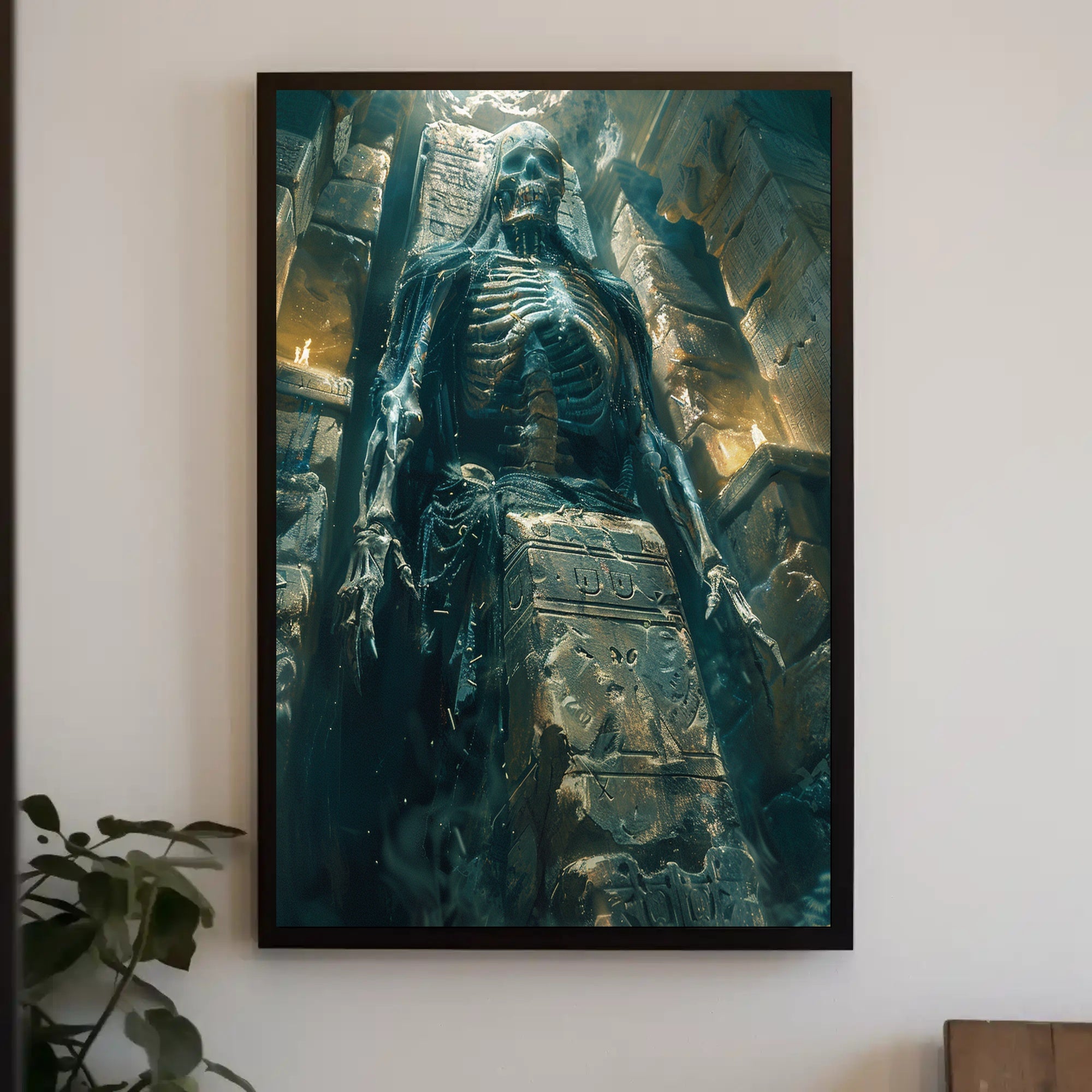 Mysterious Skeleton in Ancient Tomb Fantasy or Mythology Poster PosterGoat