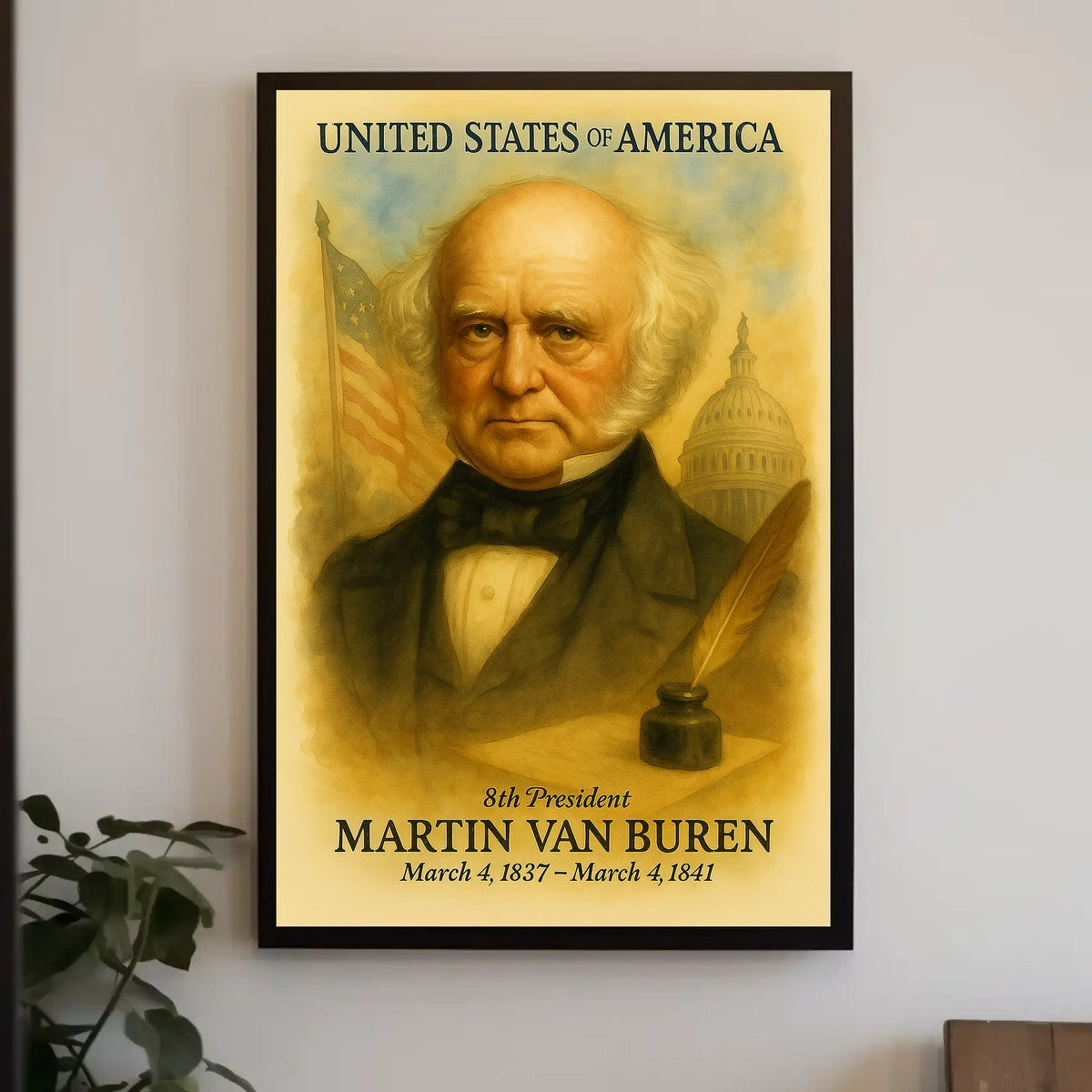 Martin Van Buren 8th President of the United States Vintage Watercolor Poster