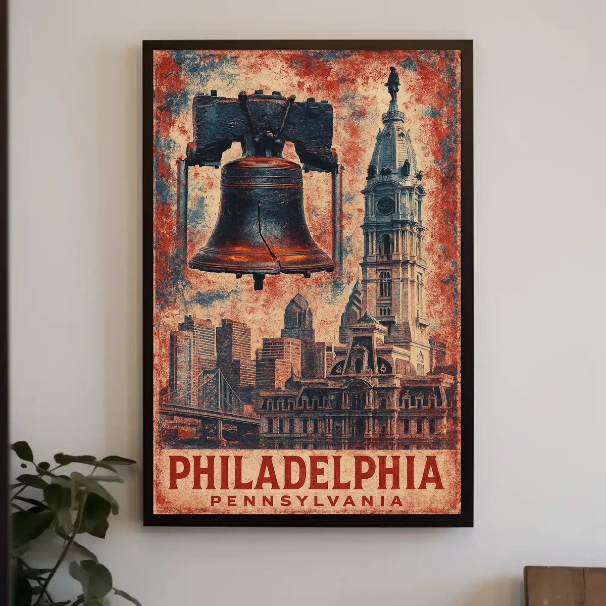 Philadelphia Landmarks Vintage Cityscape Poster