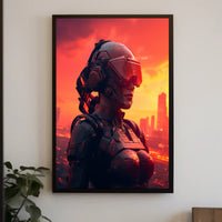 Cybernetic Sentinel At Sunset Poster PosterGoat