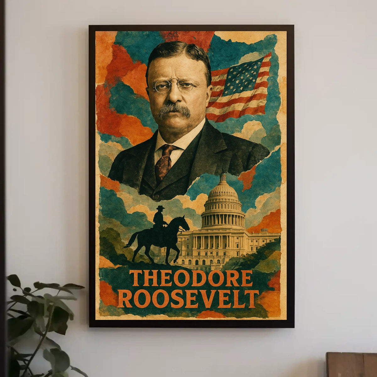 Theodore Roosevelt 26th President of the United States Layered Digital Collage Poster