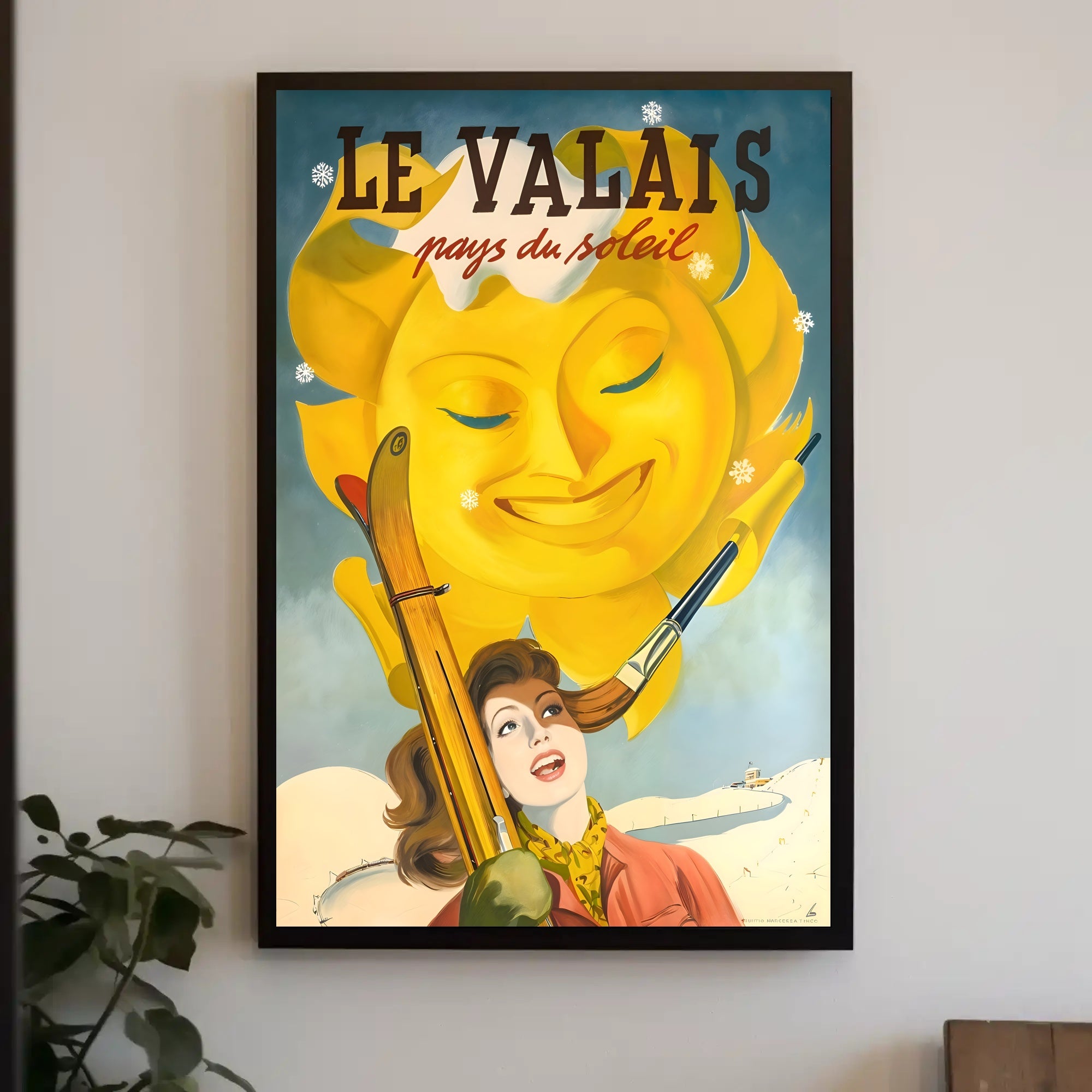 Valais Vintage Skiing Adventure Travel Poster PosterGoat