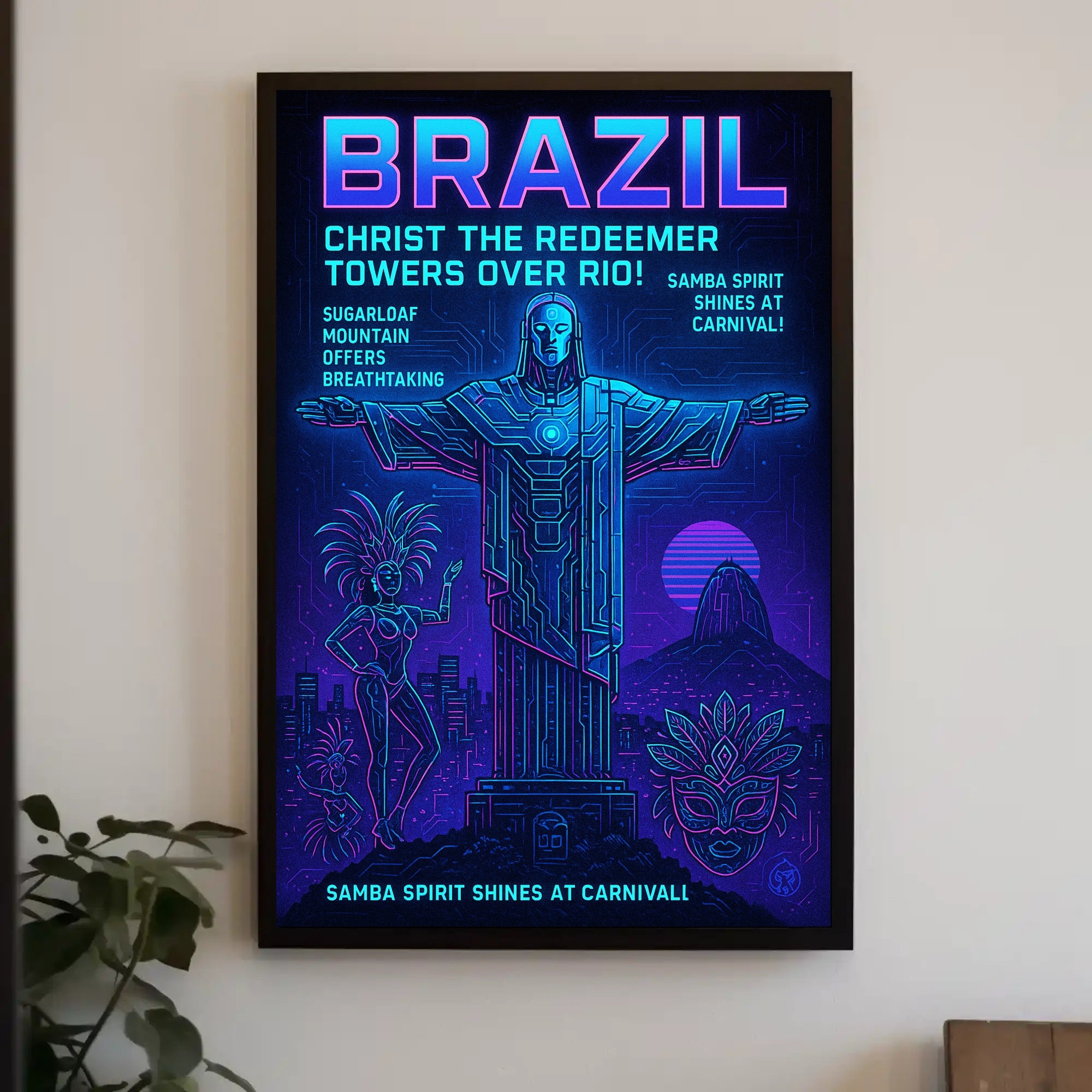 Brazil - Christ the Redeemer and Carnival Celebration Poster PosterGoat