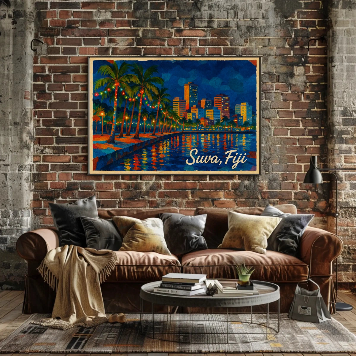 Suva, Fiji Nighttime Cityscape Poster