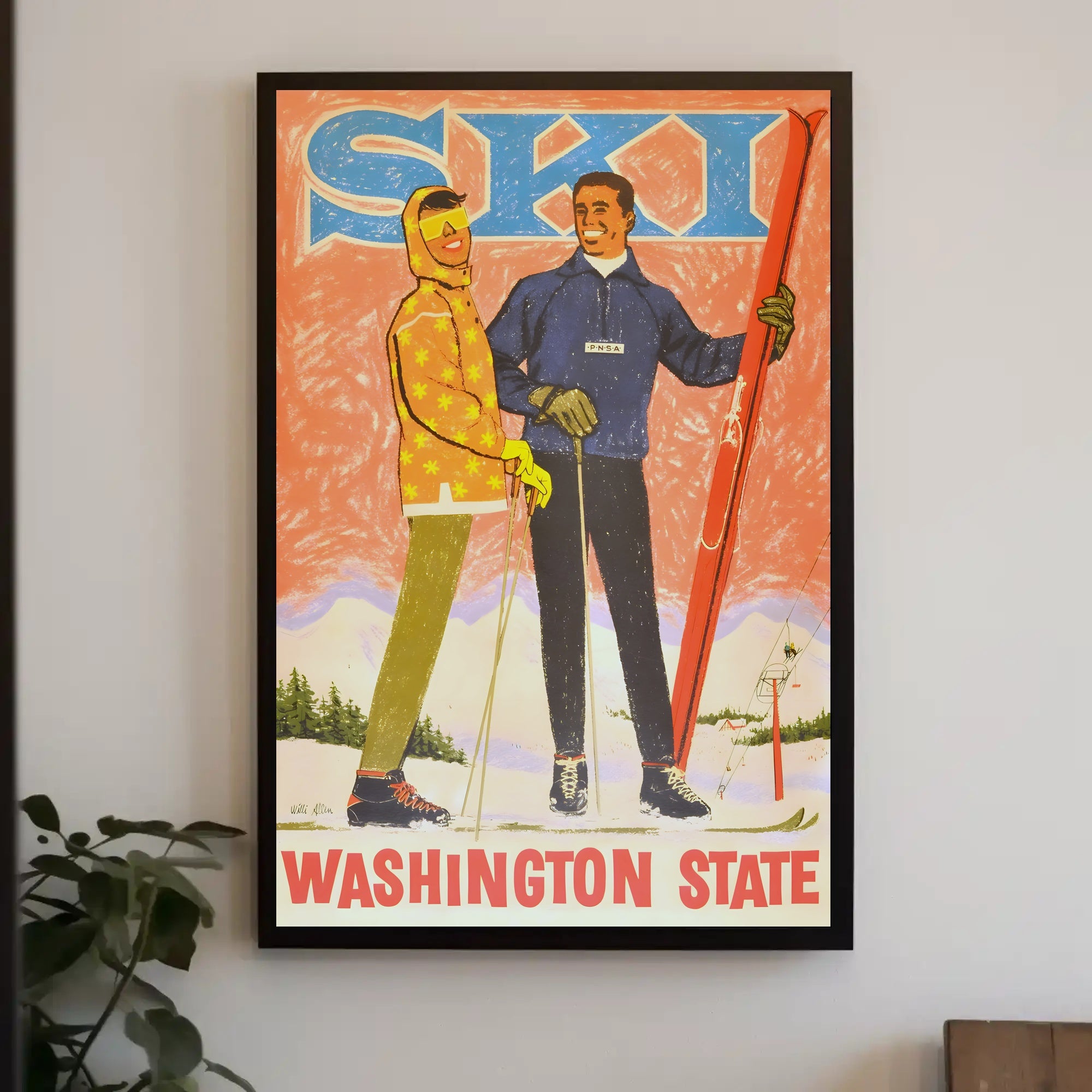 Skiing Adventure in Washington State Vintage Sports Poster PosterGoat