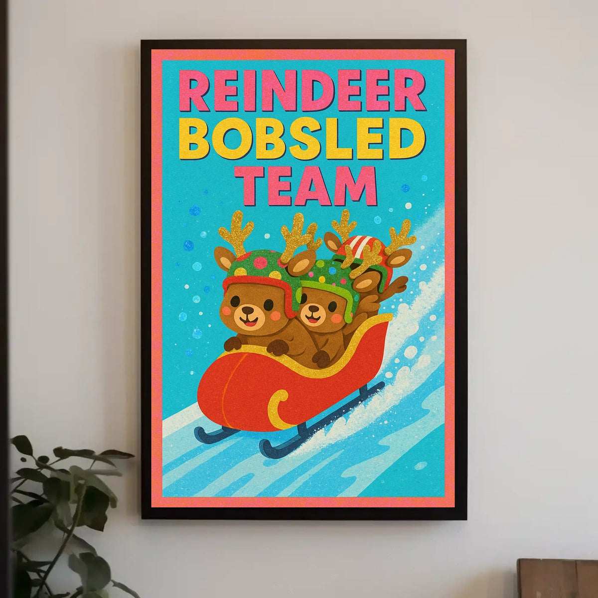 Reindeer Bobsled Team Poster