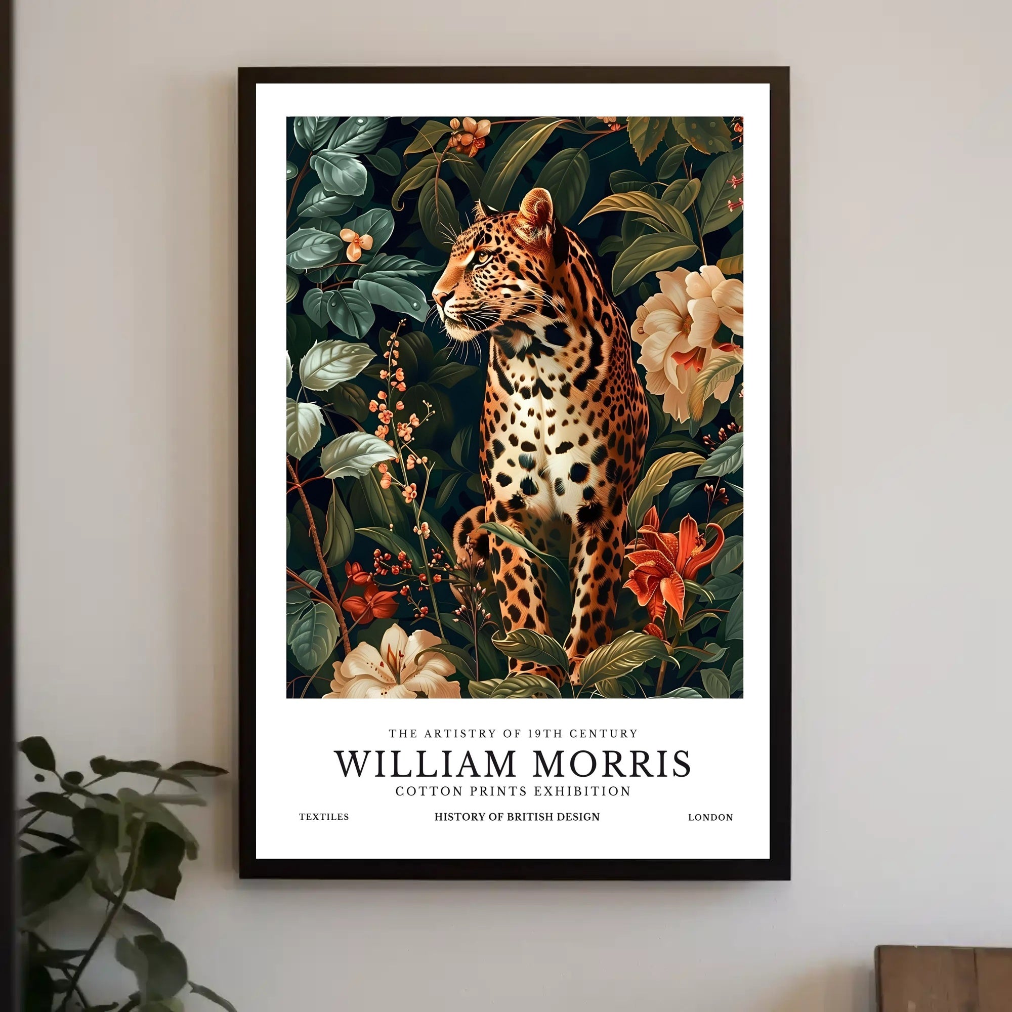 Leopard in 19th-Century Botanical Style: Artistic Poster