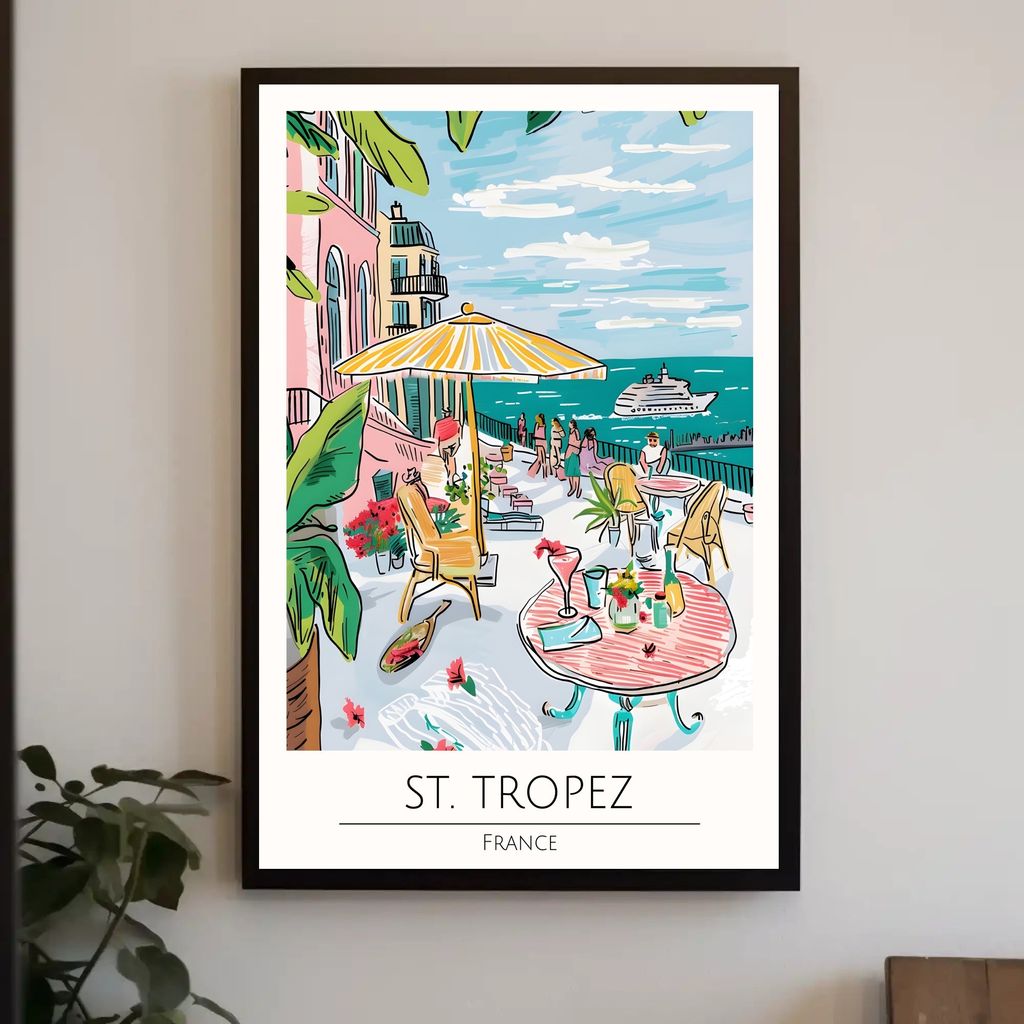 St. Tropez Sunlit Terrace Poster PosterGoat