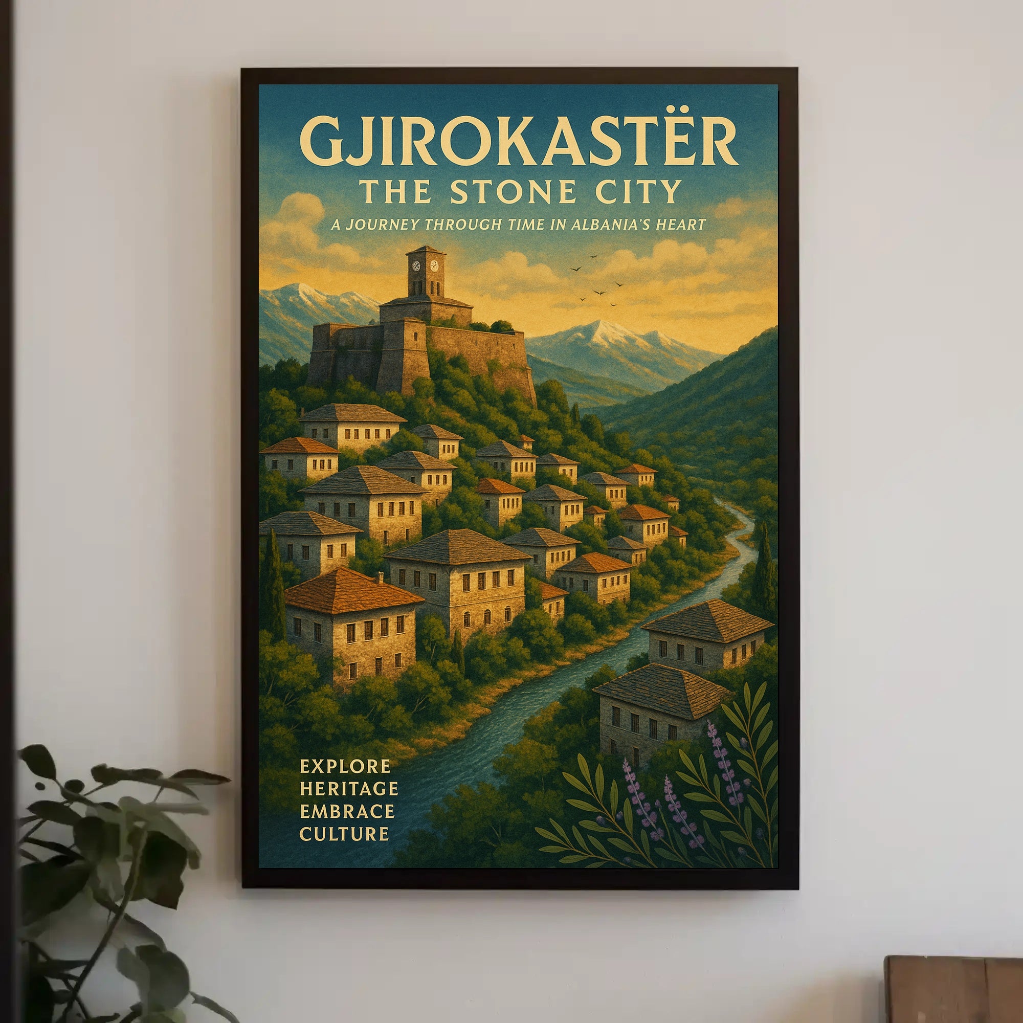 Gjirokastรซr's Historic Stone City Exploration Cultural or Heritage Poster