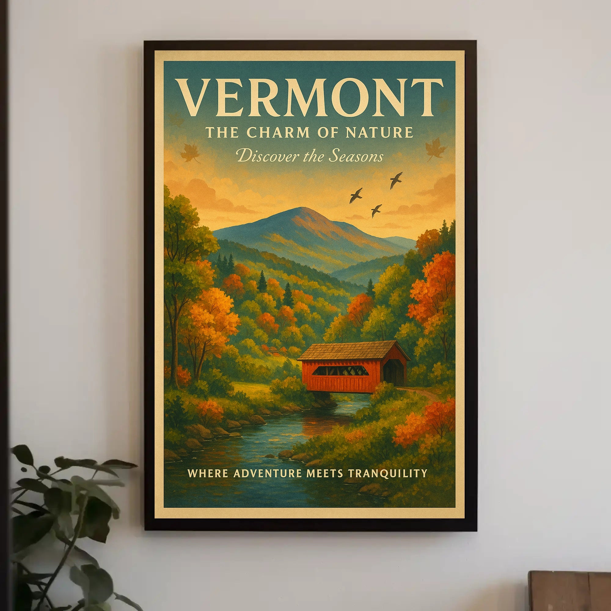 Vermont Autumn Tranquility Vintage Travel Poster
