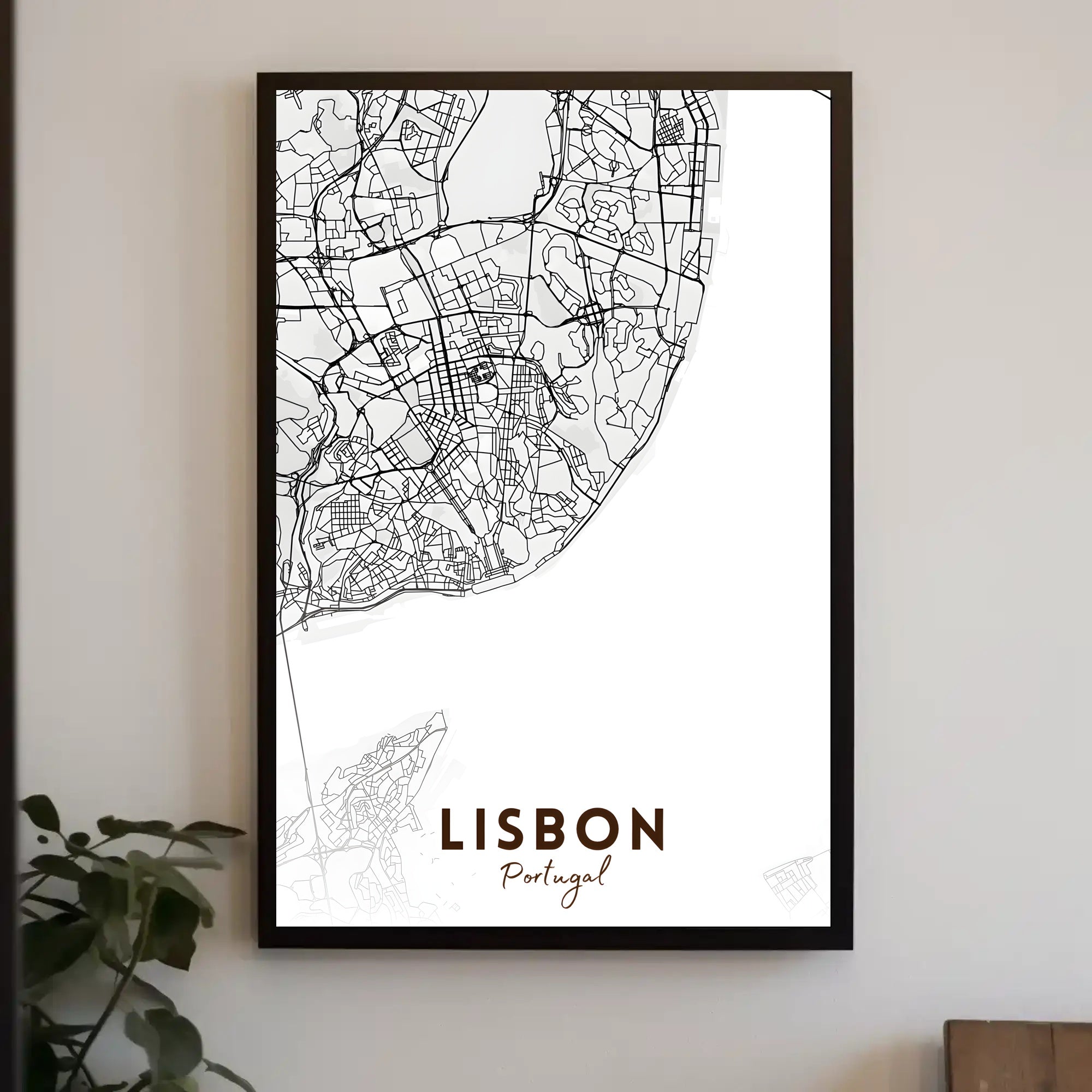 Lisbon Modern Minimalist Map Art Print Urban or Cityscape Poster