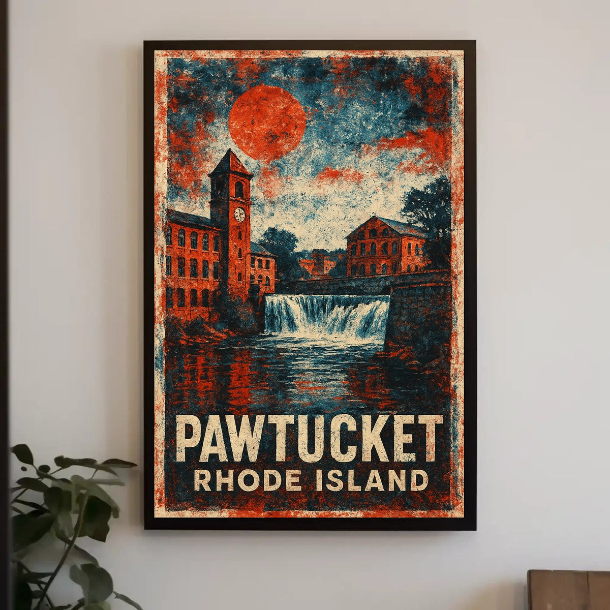 Pawtucket Mill Scene Heritage Retro Lithograph Poster