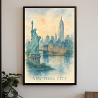 New York City Watercolor Landmarks Poster Classic Wall Art