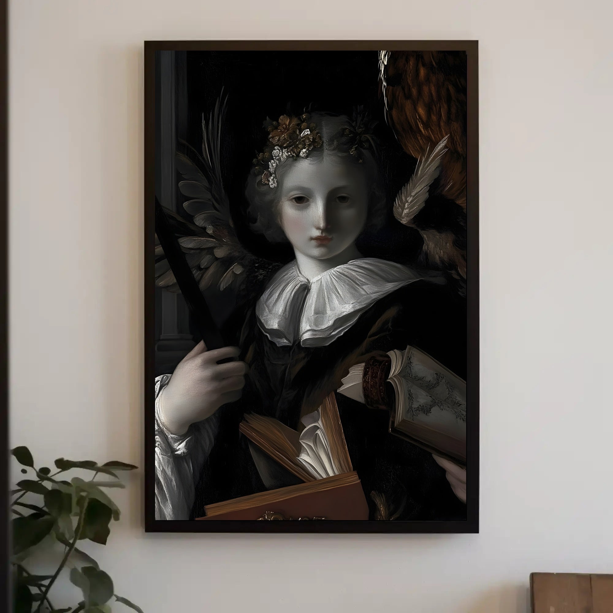 Baroque Angelic Renaissance Figure with Books Fantasy Poster PosterGoat