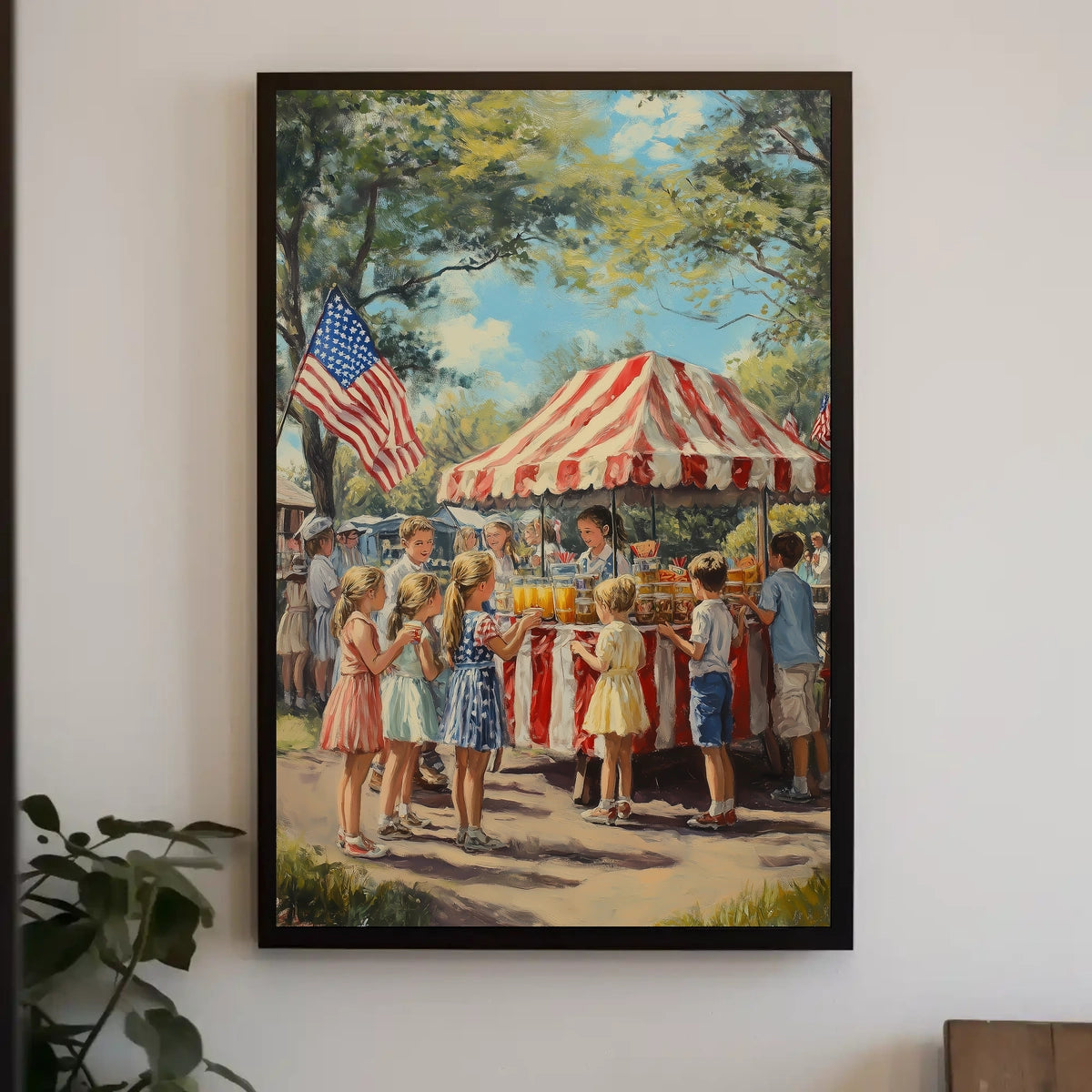 Lemonade Stand Scene With Kids Americana Vintage Poster