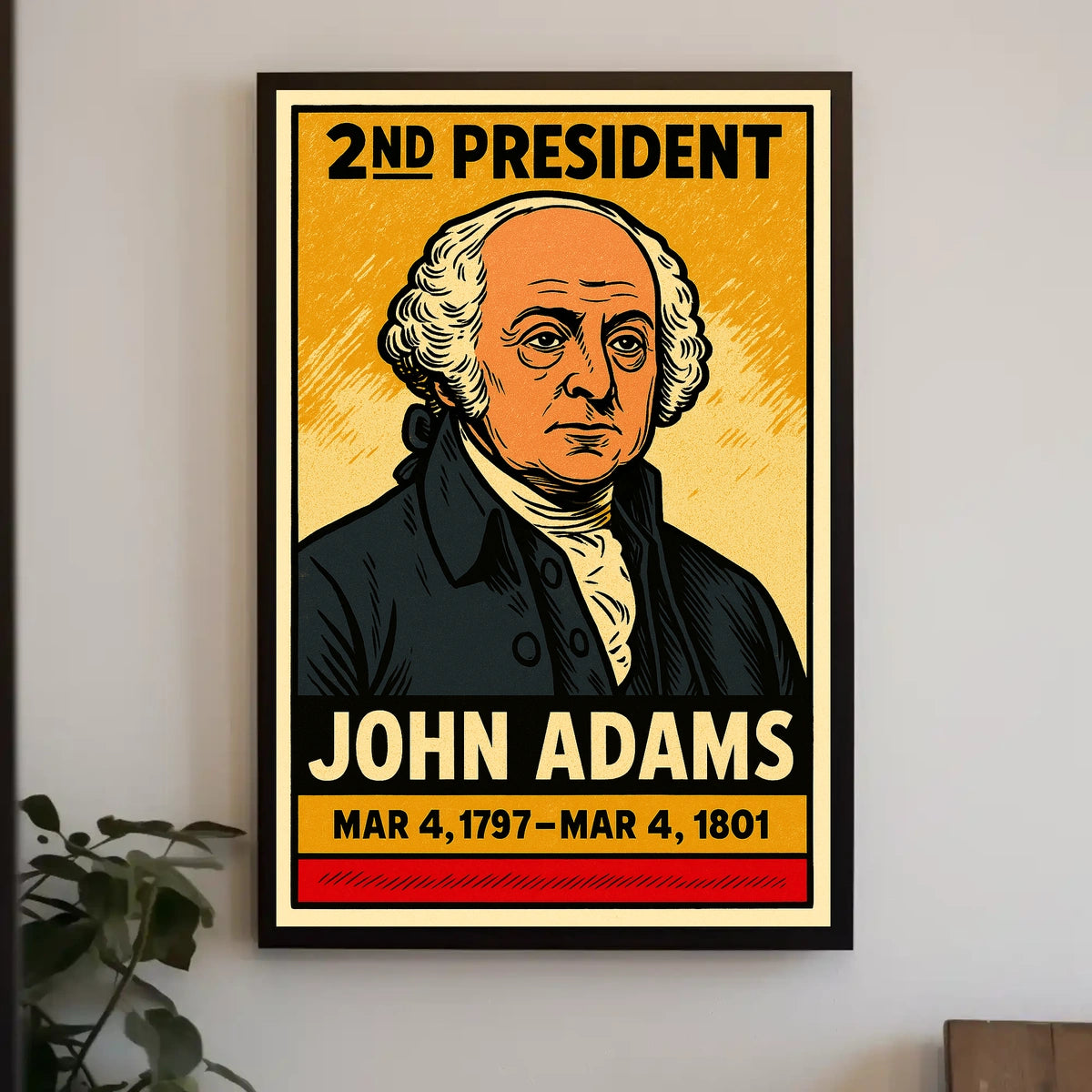 John Adams 2nd President of the United States Inked Comic Style Poster